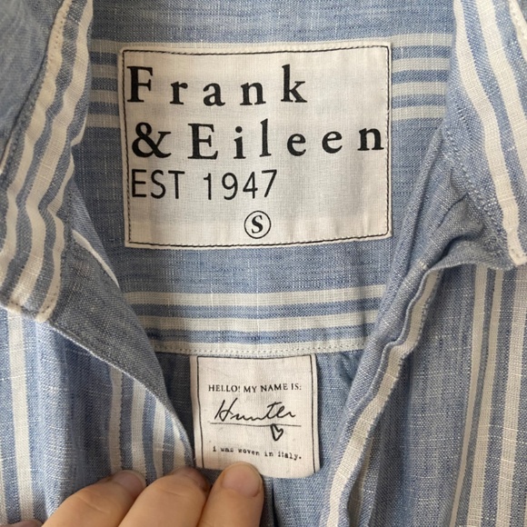 Frank & Eileen Hunter Dress Small Luxury Linen stripes Coastal Resort blue S - Picture 4 of 7